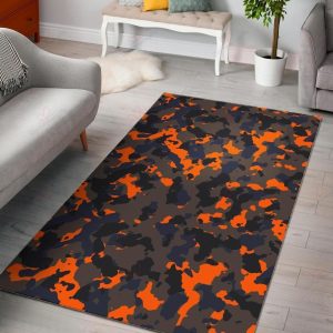 Black And Orange Camouflage Rug Sport Decor Gift Floor Decor Living Room Carpet Rug Area Rug - a3cdac0b1028
