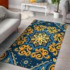 Blue And Gold Bohemian Mandala Rug Sport Decor Gift Floor Decor Living Room Carpet Rug Area Rug - 6543e956f872 Mandala Rectangle Area Rug