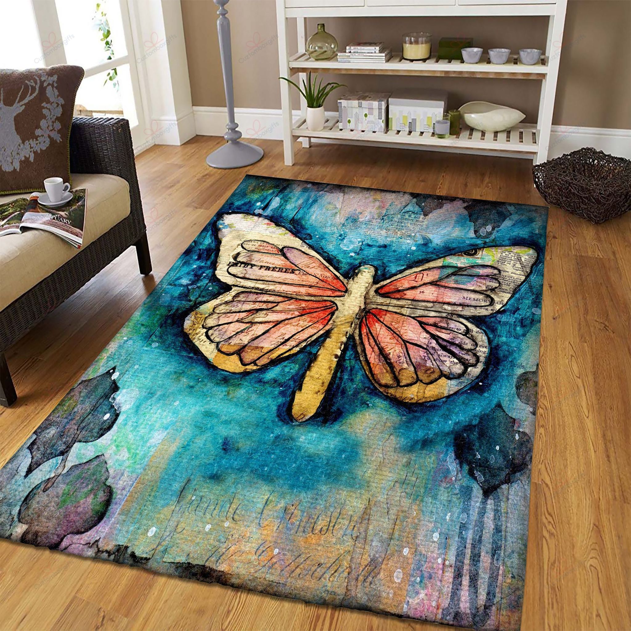 Butterfly Vintage Rug Sport Decor Gift Floor Decor Living Room Carpet Rug Area Rug - beee05f3022c Butterfly Rectangle Area Rug