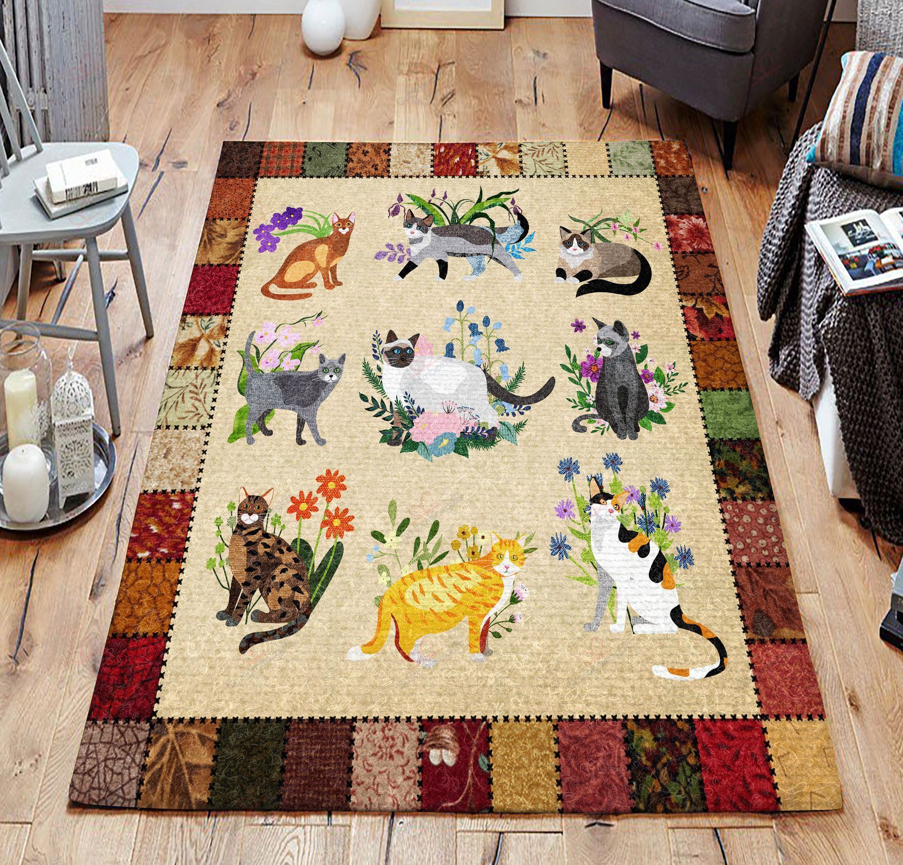 Cat And Flower Rug Sport Decor Gift Floor Decor Living Room Carpet Rug Area Rug - fd1005719435 Cat And Flower Rug Sport Decor Gift Floor Decor Living Room Carpet Rug Area Rug - fd1005719435 Cat Rectangle Area Rug