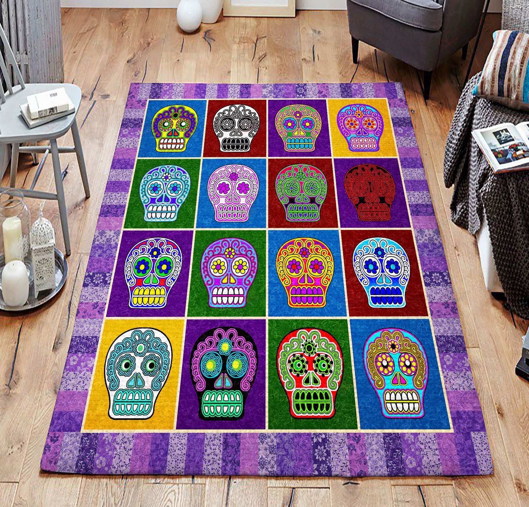 Color Skull Rug Sport Decor Gift Floor Decor Living Room Carpet Rug Area Rug - 5cf043cf87ad Skull Rectangle Area Rug