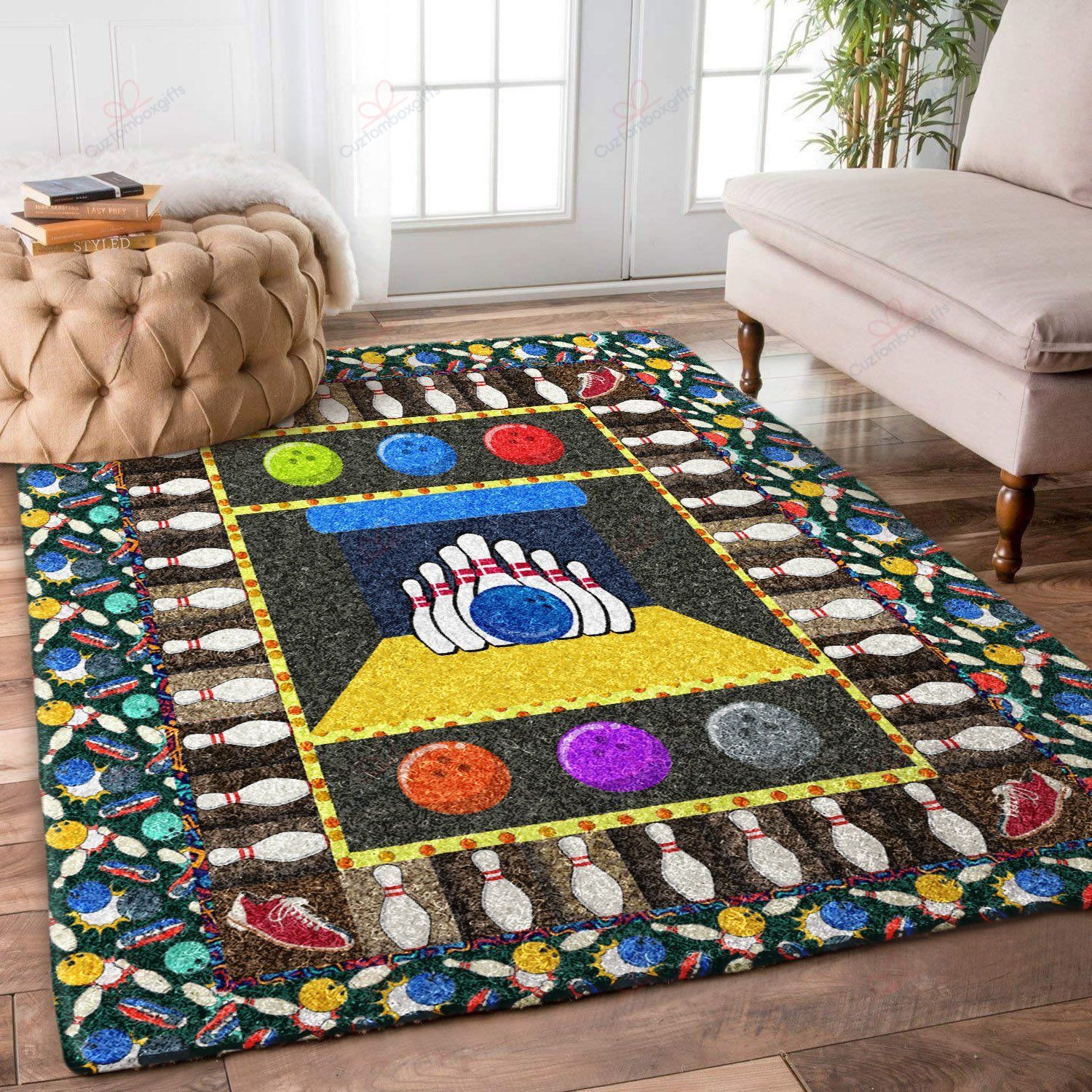 Colorful Bowling Rug Sport Decor Gift Floor Decor Living Room Carpet Rug Area Rug - 1.67E+74 Colorful Rectangle Area Rug