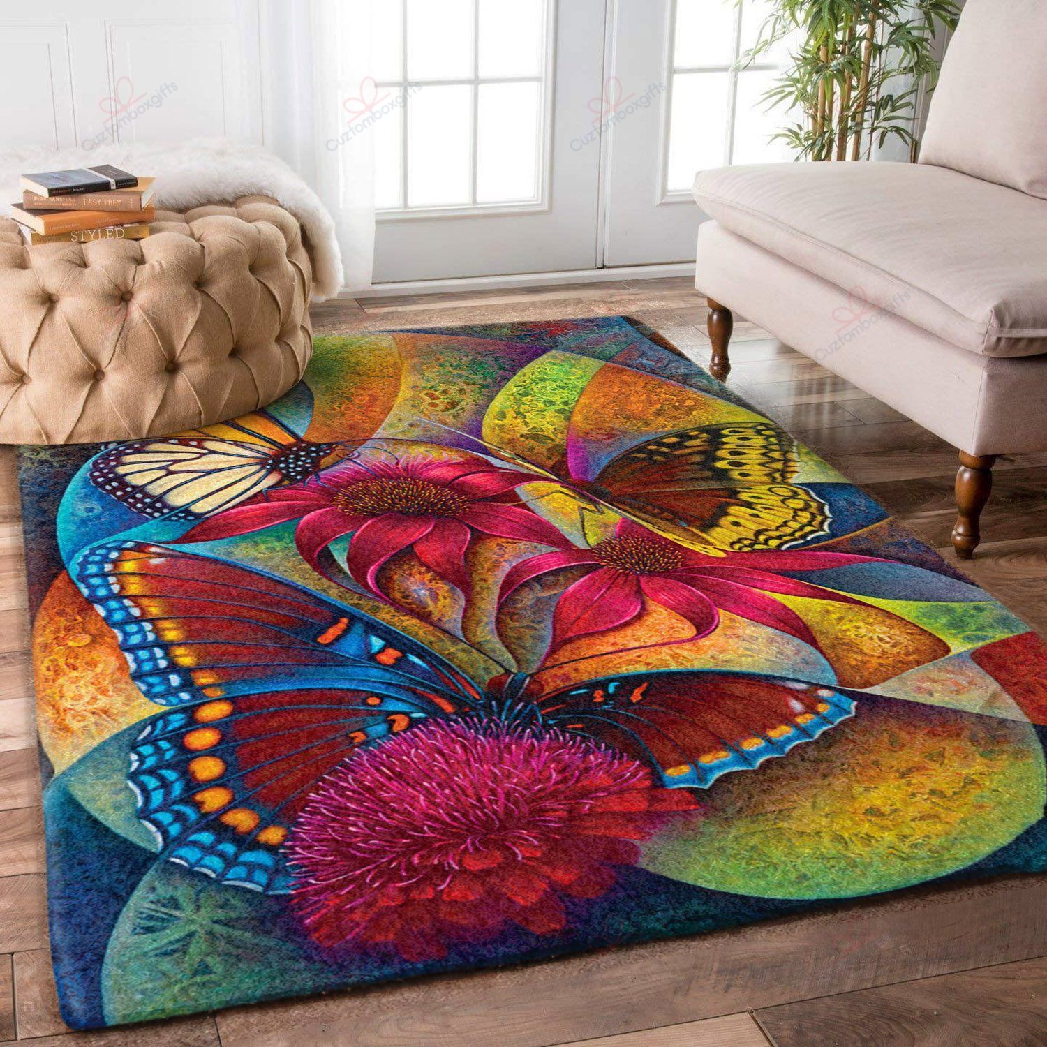 Colorful Butterfly And Flower Rug Sport Decor Gift Floor Decor Living Room Carpet Rug Area Rug - 3dba3152ecf9 Butterfly Rectangle Area Rug