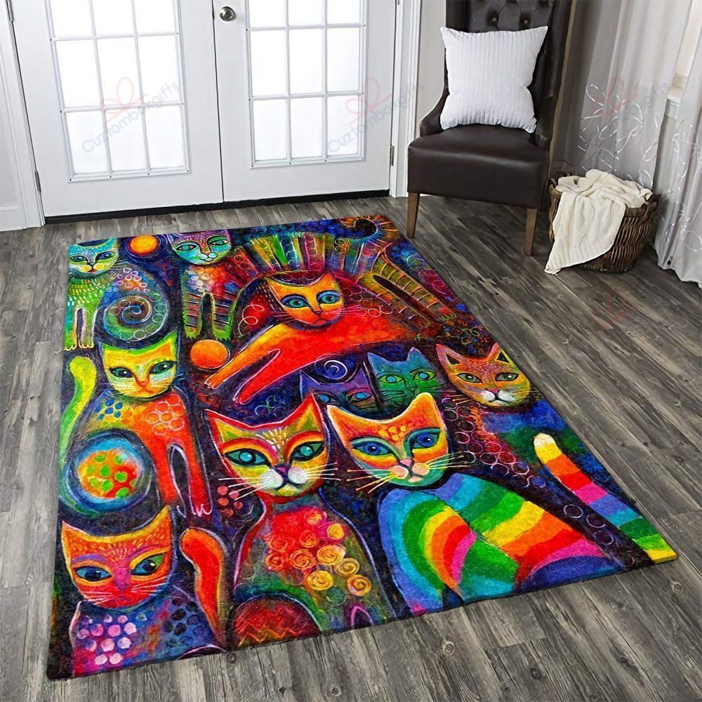 Colorful Cat 4 Rug Sport Decor Gift Floor Decor Living Room Carpet Rug Area Rug - b3094f747a8c Cat Rectangle Area Rug