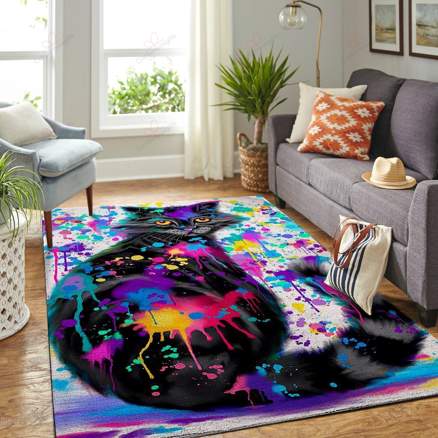 Colorful Cat Rug Sport Decor Gift Floor Decor Living Room Carpet Rug Area Rug - f29b750a8ce6 Cat Rectangle Area Rug