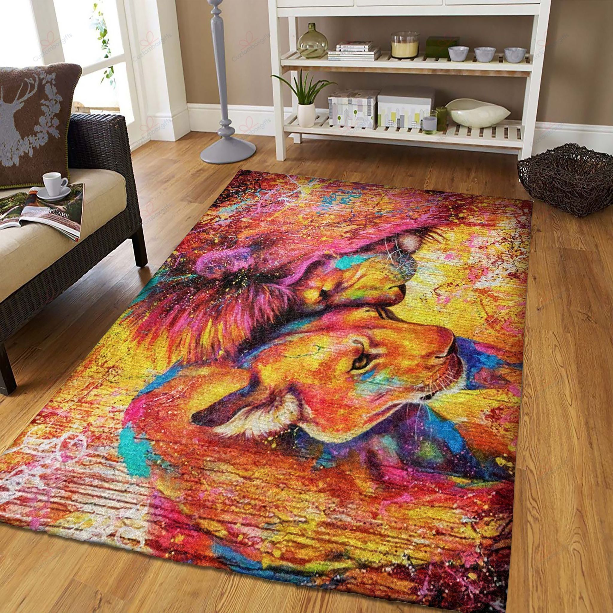 Colorful Lion And Lioness Rug Sport Decor Gift Floor Decor Living Room Carpet Rug Area Rug - b89090e43103 Lion Rectangle Area Rug