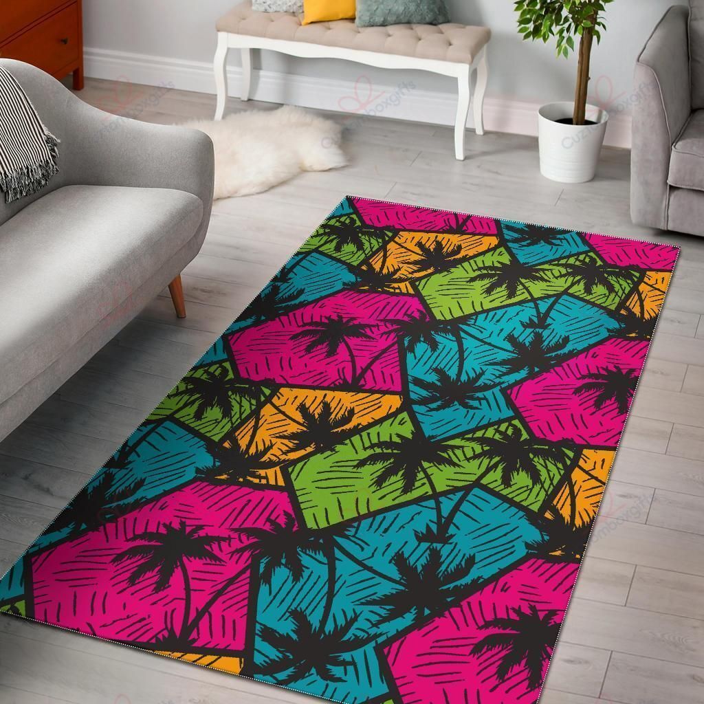 Colorful Palm Tree Pattern Rug Sport Decor Gift Floor Decor Living Room Carpet Rug Area Rug - 78b7a9e14523 Palm Tree Rectangle Area Rug