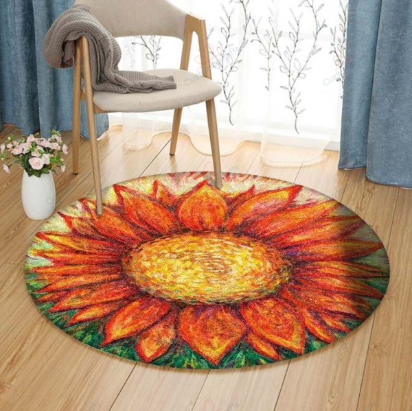 A Red Sunflower Round Carpet Floor Rug Living Room Bedroom Decor Round Area Rug Carpet