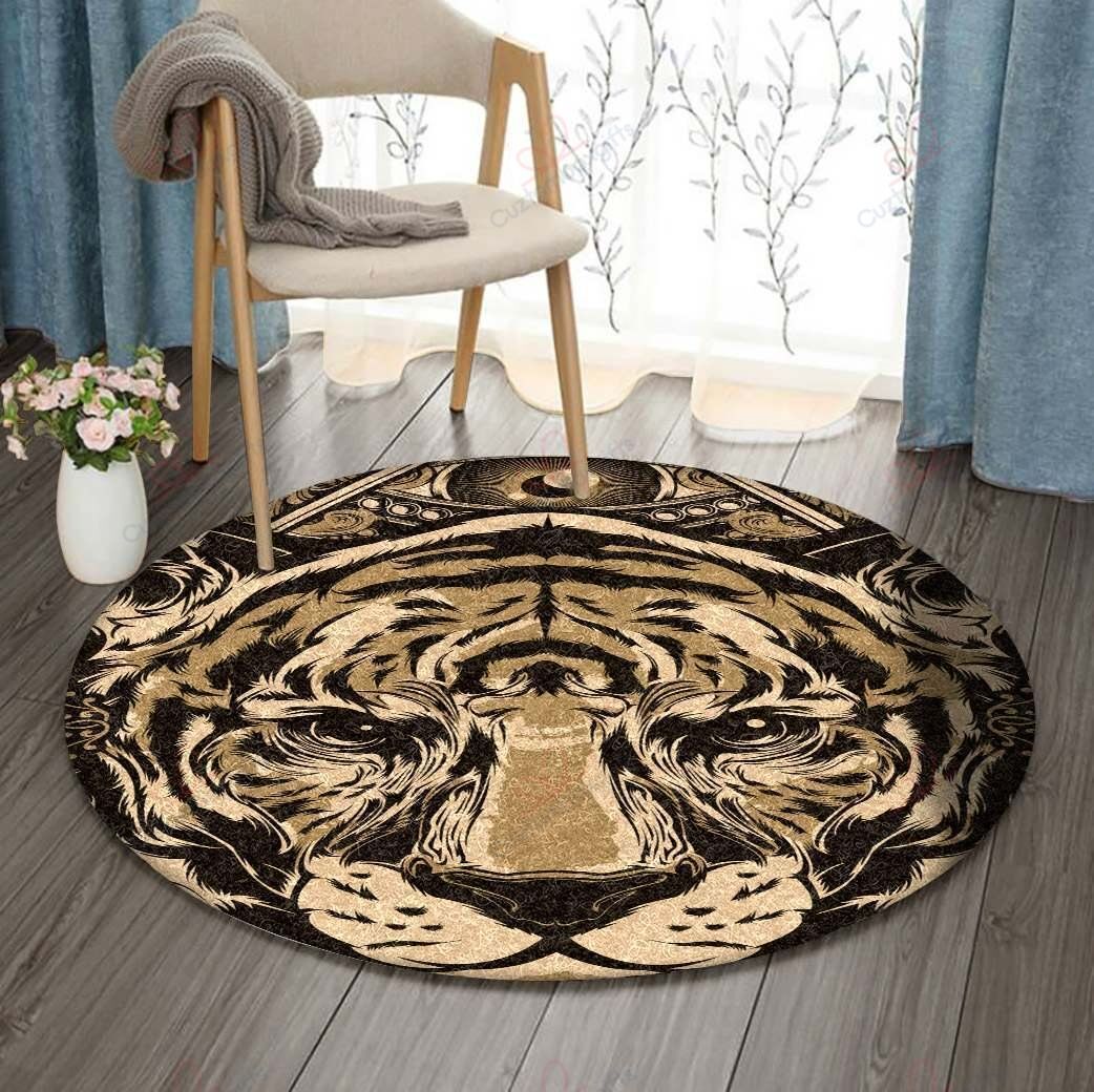 Angry Tiger Round Carpet Floor Rug Living Room Bedroom Decor Round Area Rug Carpet Angry Tiger Round Carpet Floor Rug Living Room Bedroom Decor Round Area Rug Carpet