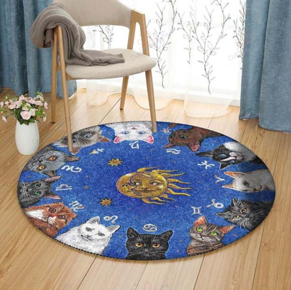 Astrological Cats Round Carpet Floor Rug Living Room Bedroom Decor Round Area Rug Carpet