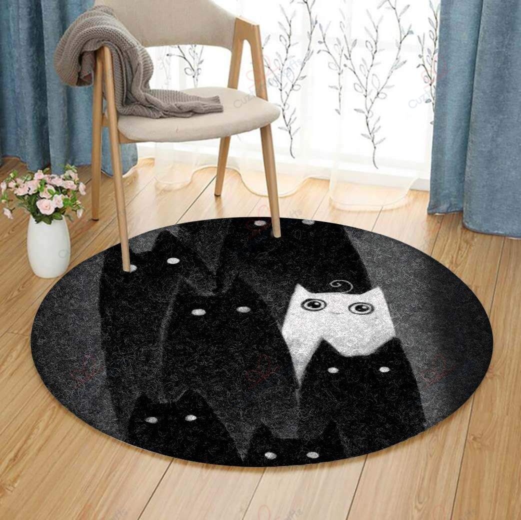 Black Cats And White Cat Round Carpet Floor Rug Living Room Bedroom Decor Round Area Rug Carpet Black Cats And White Cat Round Carpet Floor Rug Living Room Bedroom Decor Round Area Rug Carpet