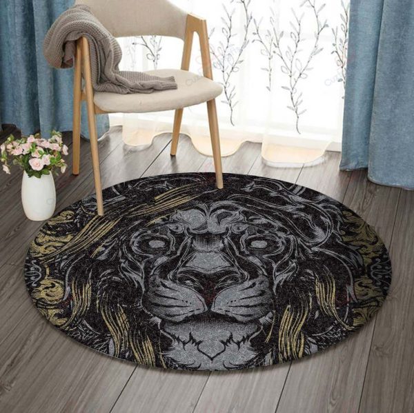 Black Lion Round Carpet Floor Rug Living Room Bedroom Decor Round Area Rug Carpet