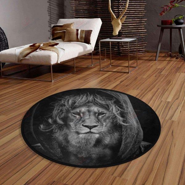 Black Lion Round Carpet Floor Rug Living Room Bedroom Decor Round Area Rug Carpet