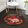 Black Swan White Lotus Round Carpet Floor Rug Living Room Bedroom Decor Round Area Rug Carpet