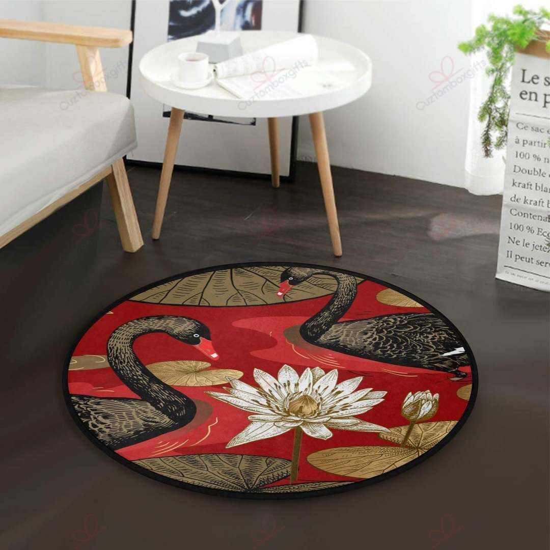 Black Swan White Lotus Round Carpet Floor Rug Living Room Bedroom Decor Round Area Rug Carpet Black Swan White Lotus Round Carpet Floor Rug Living Room Bedroom Decor Round Area Rug Carpet