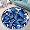 Blue Butterfly Round Carpet Floor Rug Living Room Bedroom Decor Round Area Rug Carpet