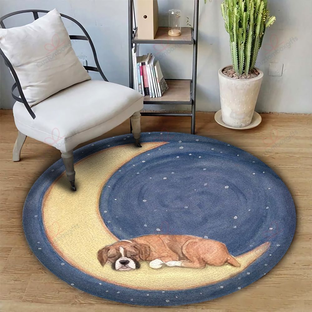 Boxer Sleep With Moon Round Carpet Floor Rug Living Room Bedroom Decor Round Area Rug Carpet Boxer Sleep With Moon Round Carpet Floor Rug Living Room Bedroom Decor Round Area Rug Carpet
