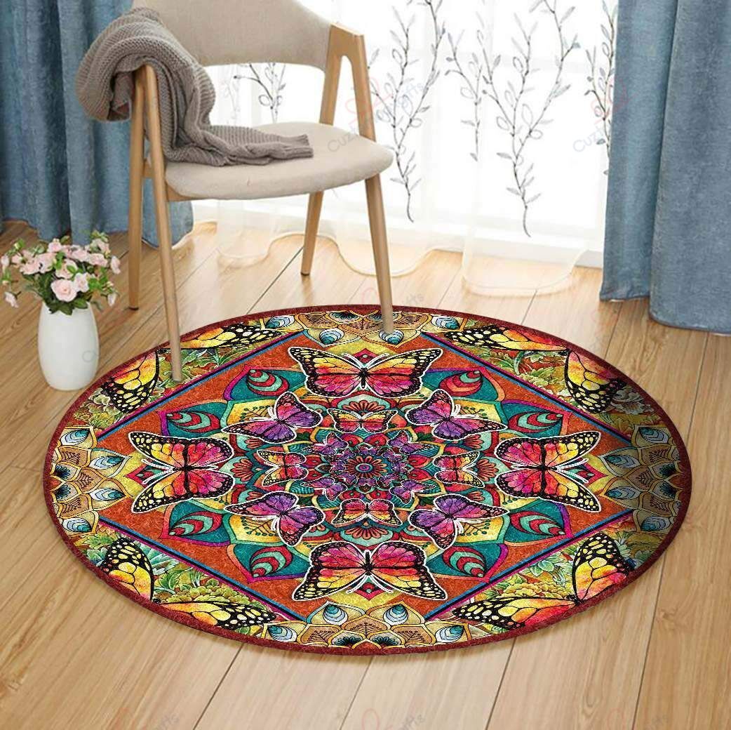 Butterfly Mandala Round Carpet Floor Rug Living Room Bedroom Decor Round Area Rug Carpet Butterfly Mandala Round Carpet Floor Rug Living Room Bedroom Decor Round Area Rug Carpet