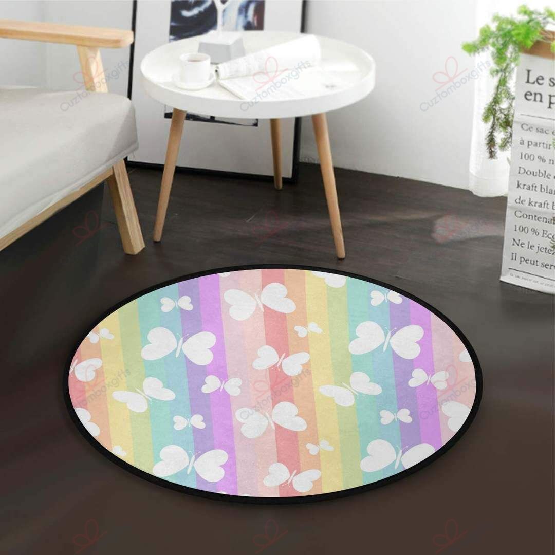 Butterfly Rainbow Round Carpet Floor Rug Living Room Bedroom Decor Round Area Rug Carpet Butterfly Rainbow Round Carpet Floor Rug Living Room Bedroom Decor Round Area Rug Carpet