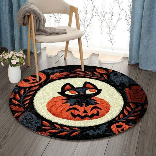 Cat Pumpkin Round Carpet Floor Rug Living Room Bedroom Decor Round Area Rug Carpet