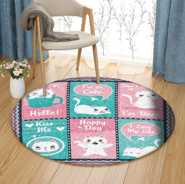 Cats Kiss Me Round Carpet Floor Rug Living Room Bedroom Decor Round Area Rug Carpet