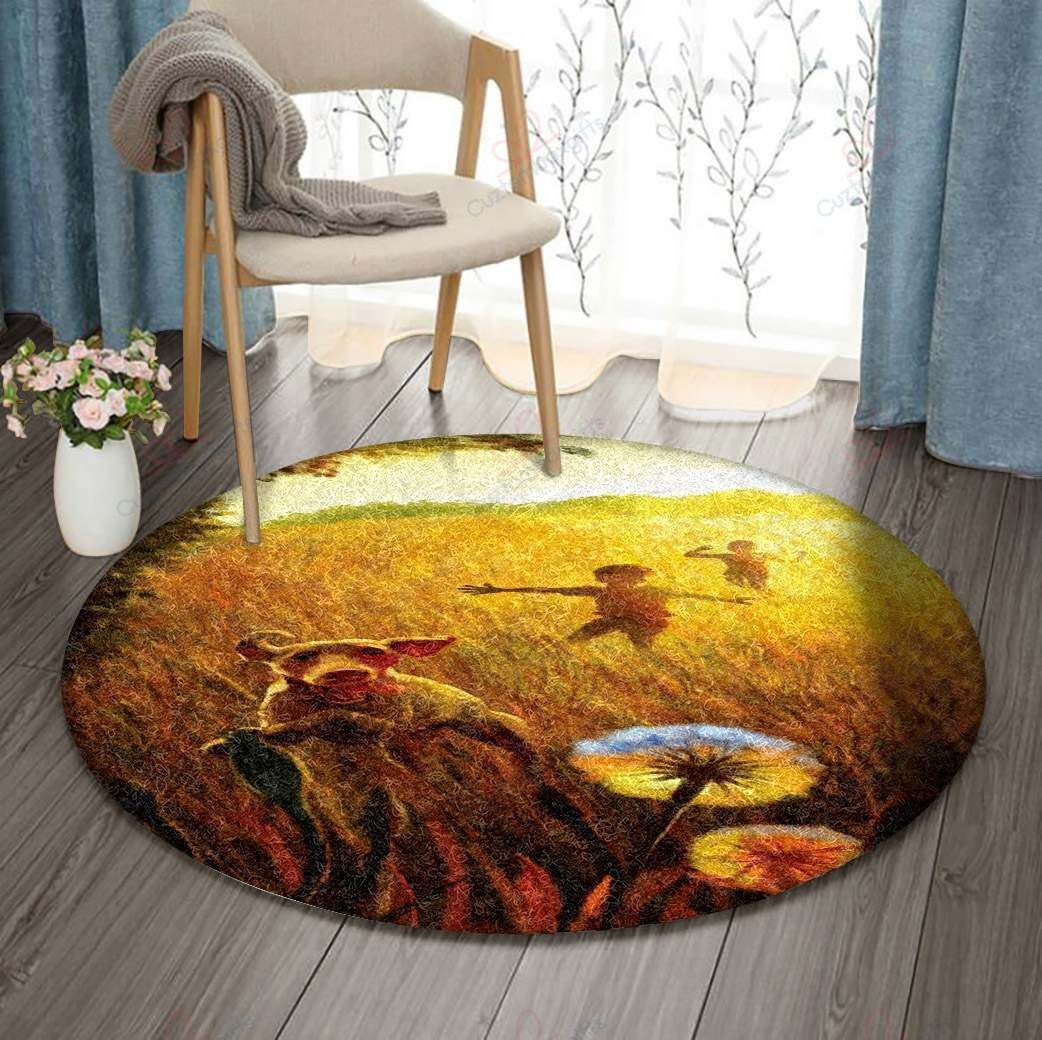 Children Dog Field Round Carpet Floor Rug Living Room Bedroom Decor Round Area Rug Carpet Children Dog Field Round Carpet Floor Rug Living Room Bedroom Decor Round Area Rug Carpet