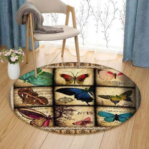 Color Butterfly Round Carpet Floor Rug Living Room Bedroom Decor Round Area Rug Carpet