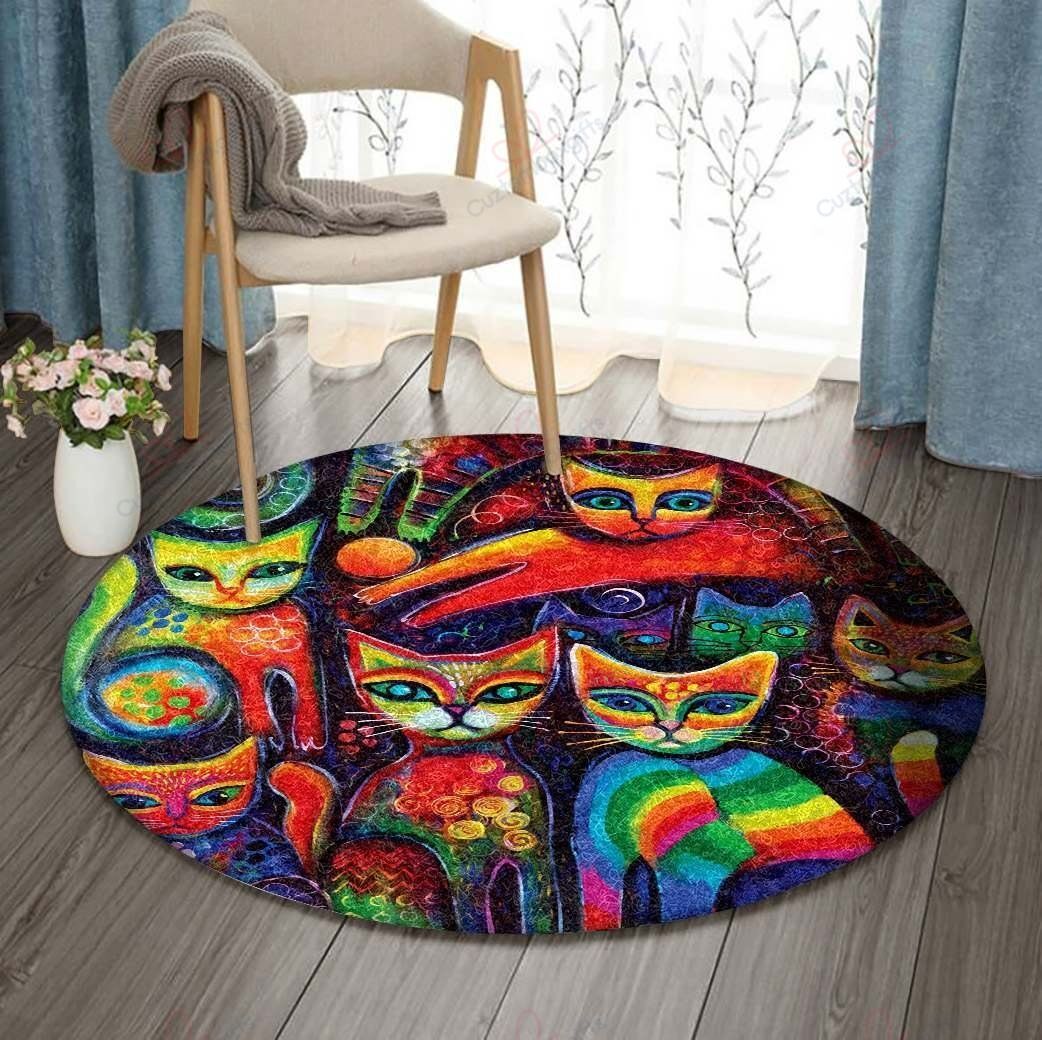 Color Cat Round Carpet Floor Rug Living Room Bedroom Decor Round Area Rug Carpet