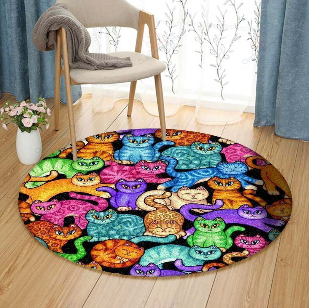 Color Cats Round Carpet Floor Rug Living Room Bedroom Decor Round Area Rug Carpet Color Cats Round Carpet Floor Rug Living Room Bedroom Decor Round Area Rug Carpet