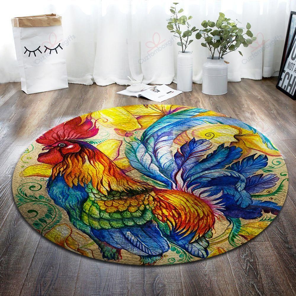Color Chicken Painting Round Carpet Floor Rug Living Room Bedroom Decor Round Area Rug Carpet