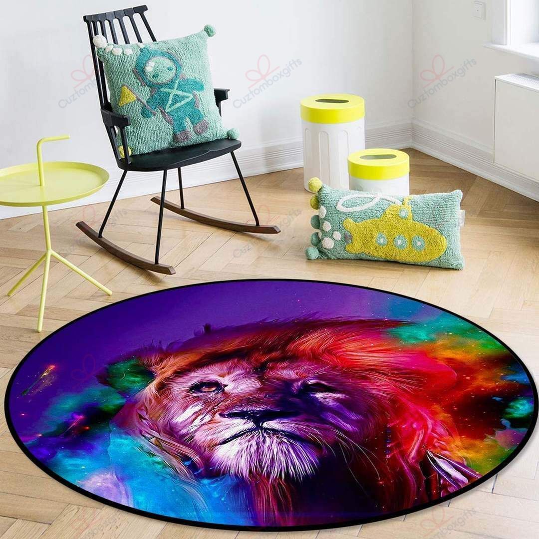 Color Lion Round Carpet Floor Rug Living Room Bedroom Decor Round Area Rug Carpet
