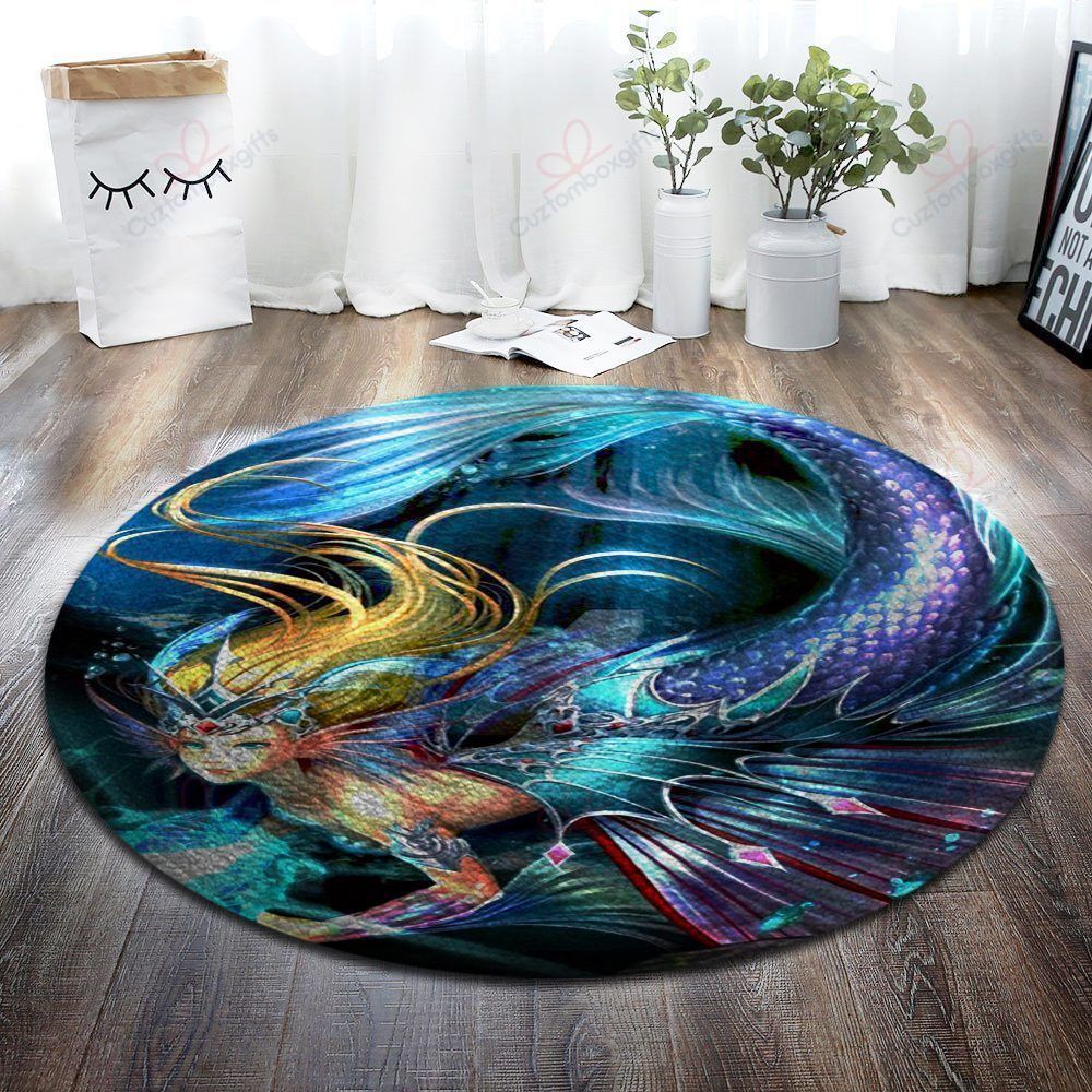 Color Mermaid Round Carpet Floor Rug Living Room Bedroom Decor Round Area Rug Carpet