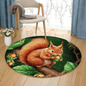 Color Squirrel Round Carpet Floor Rug Living Room Bedroom Decor Round Area Rug Carpet