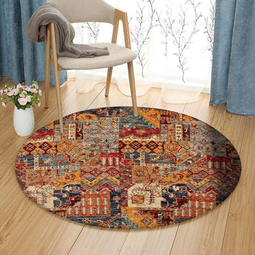Colored Patchwork Jaipur Round Carpet Floor Rug Living Room Bedroom Decor Round Area Rug Carpet Colored Patchwork Jaipur Round Carpet Floor Rug Living Room Bedroom Decor Round Area Rug Carpet