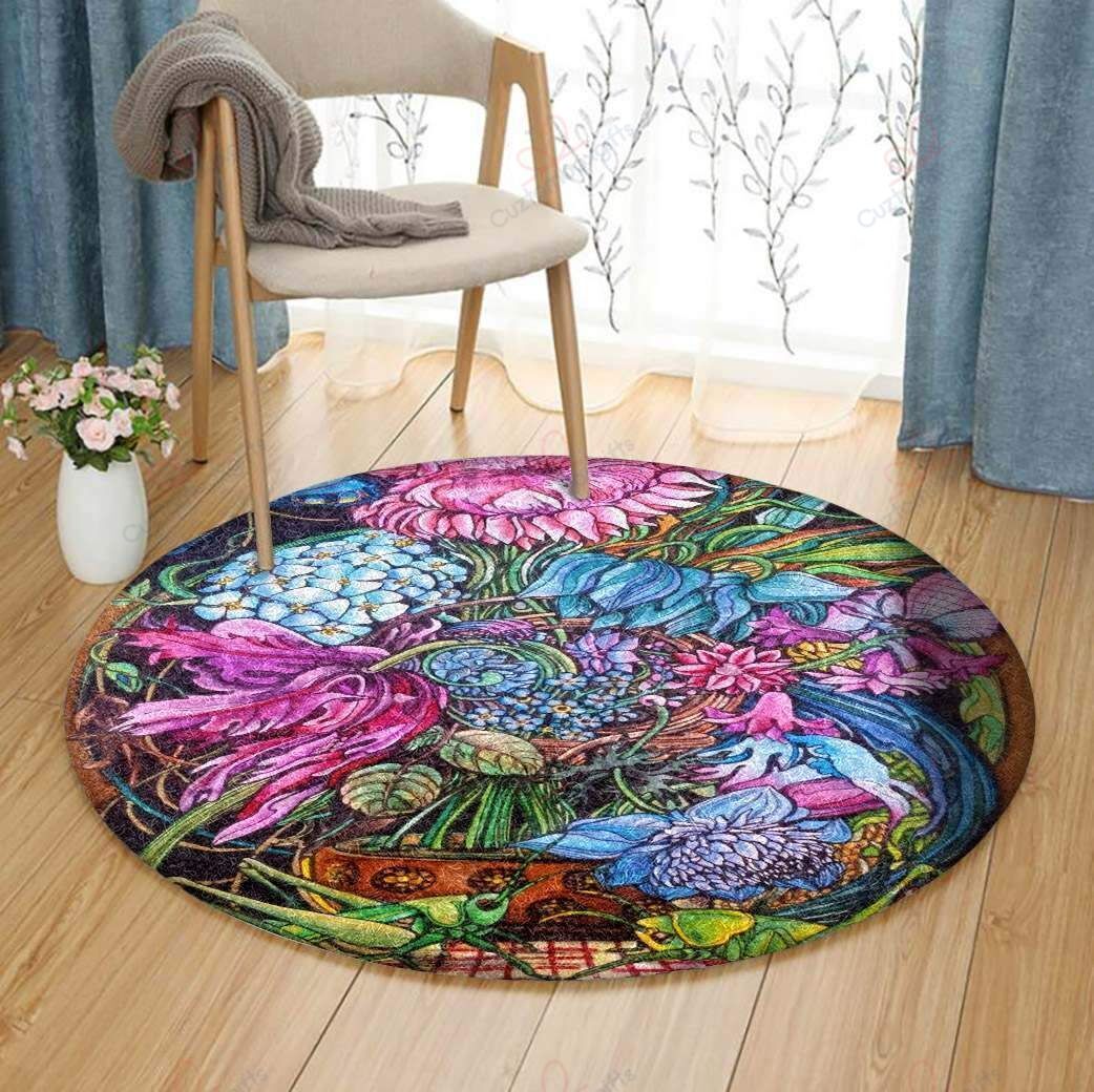 Colorful Bug Round Carpet Floor Rug Living Room Bedroom Decor Round Area Rug Carpet