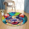 Colorful Bulldog Round Carpet Floor Rug Living Room Bedroom Decor Round Area Rug Carpet