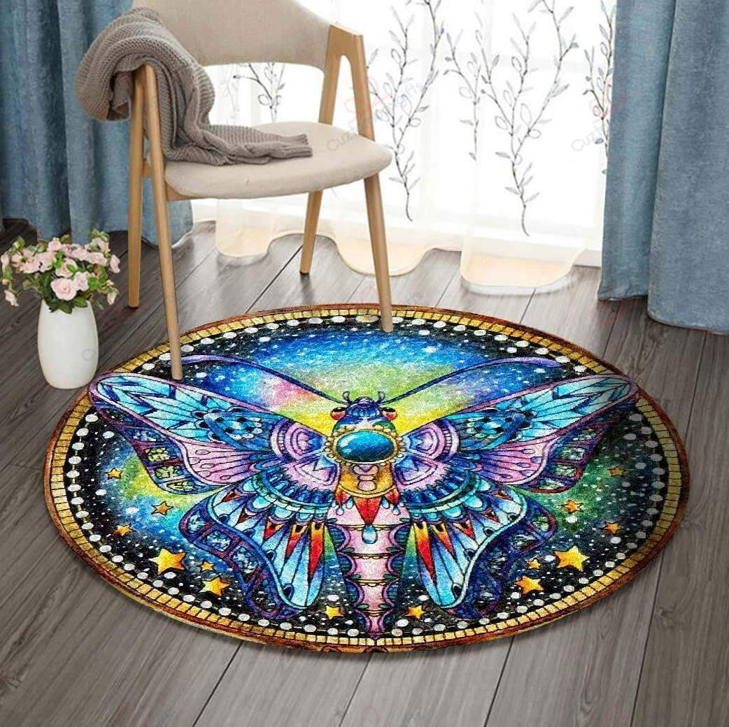 Colorful Butterfly 1 Round Carpet Floor Rug Living Room Bedroom Decor Round Area Rug Carpet