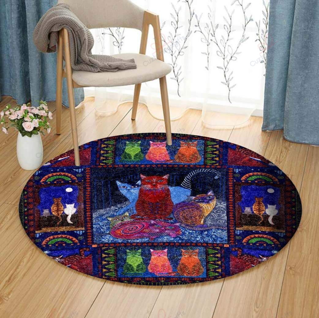 Colorful Cat Round Carpet Floor Rug Living Room Bedroom Decor Round Area Rug Carpet