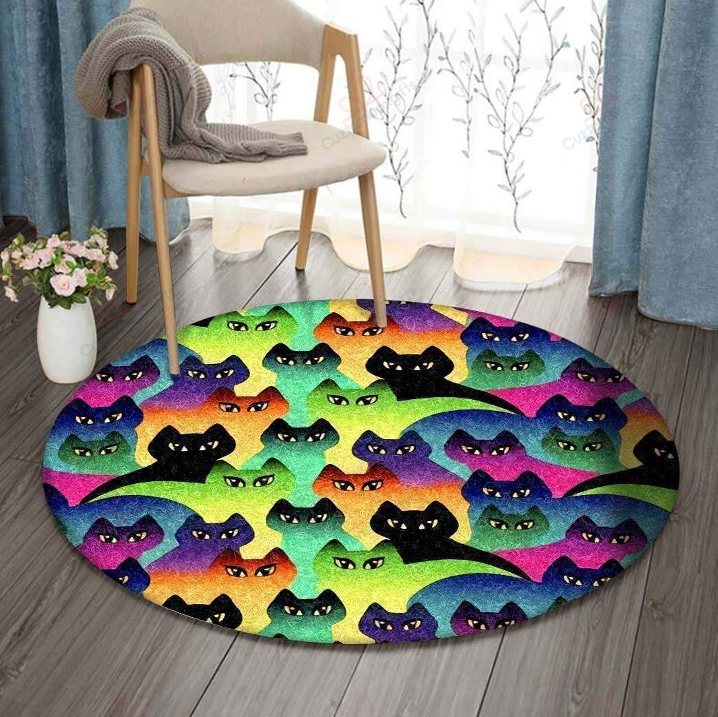 Colorful Cats Round Carpet Floor Rug Living Room Bedroom Decor Round Area Rug Carpet