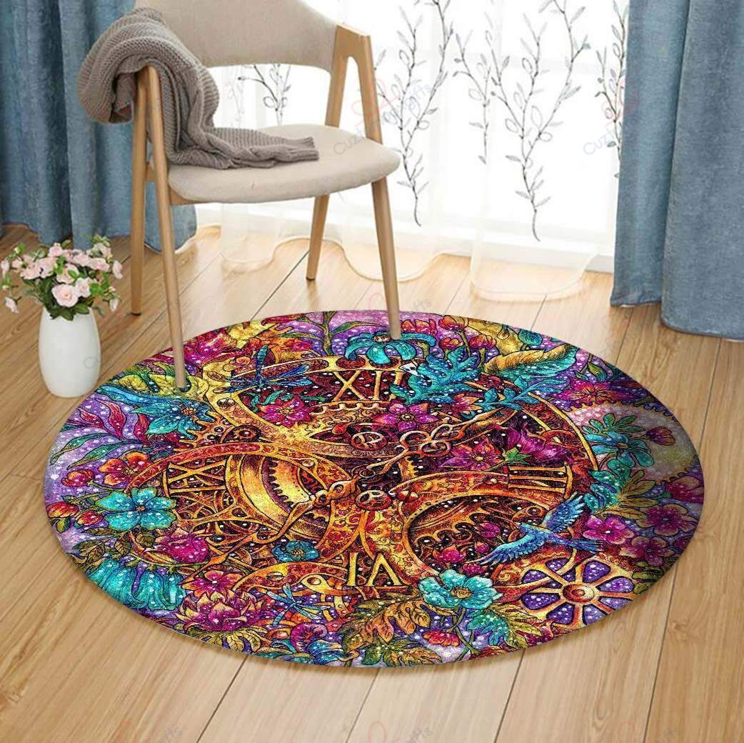 Colorful Clock Flowers Round Carpet Floor Rug Living Room Bedroom Decor Round Area Rug Carpet Colorful Clock Flowers Round Carpet Floor Rug Living Room Bedroom Decor Round Area Rug Carpet