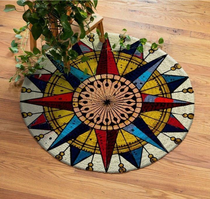 Colorful Compass Round Carpet Floor Rug Living Room Bedroom Decor Round Area Rug Carpet