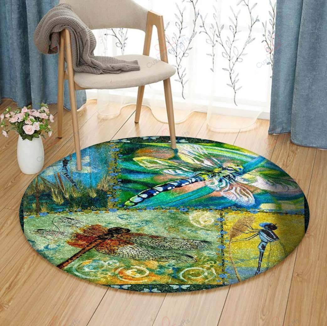 Colorful Dragonfly 2 Round Carpet Floor Rug Living Room Bedroom Decor Round Area Rug Carpet Colorful Dragonfly 2 Round Carpet Floor Rug Living Room Bedroom Decor Round Area Rug Carpet