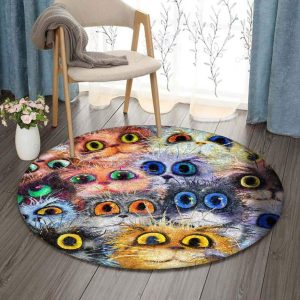 Colorful Eye Cats Round Carpet Floor Rug Living Room Bedroom Decor Round Area Rug Carpet