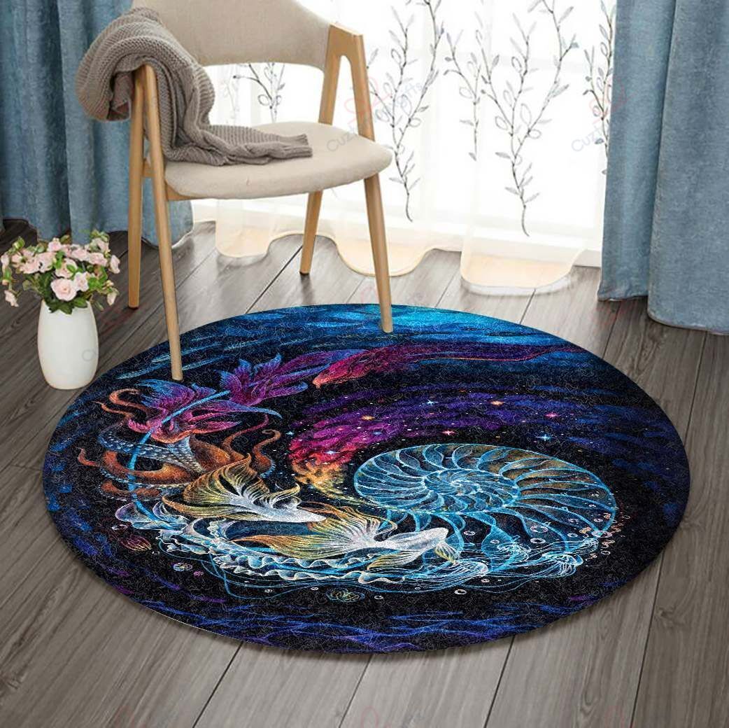 Colorful Fishes Round Carpet Floor Rug Living Room Bedroom Decor Round Area Rug Carpet