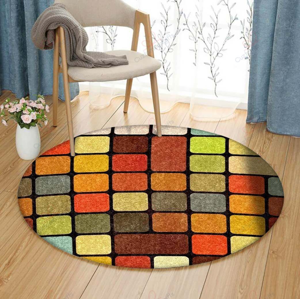 Colorful Geometric Round Carpet Floor Rug Living Room Bedroom Decor Round Area Rug Carpet