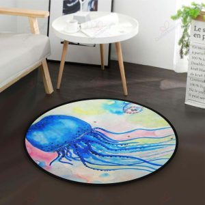 Colorful Jellyfish Round Carpet Floor Rug Living Room Bedroom Decor Round Area Rug Carpet