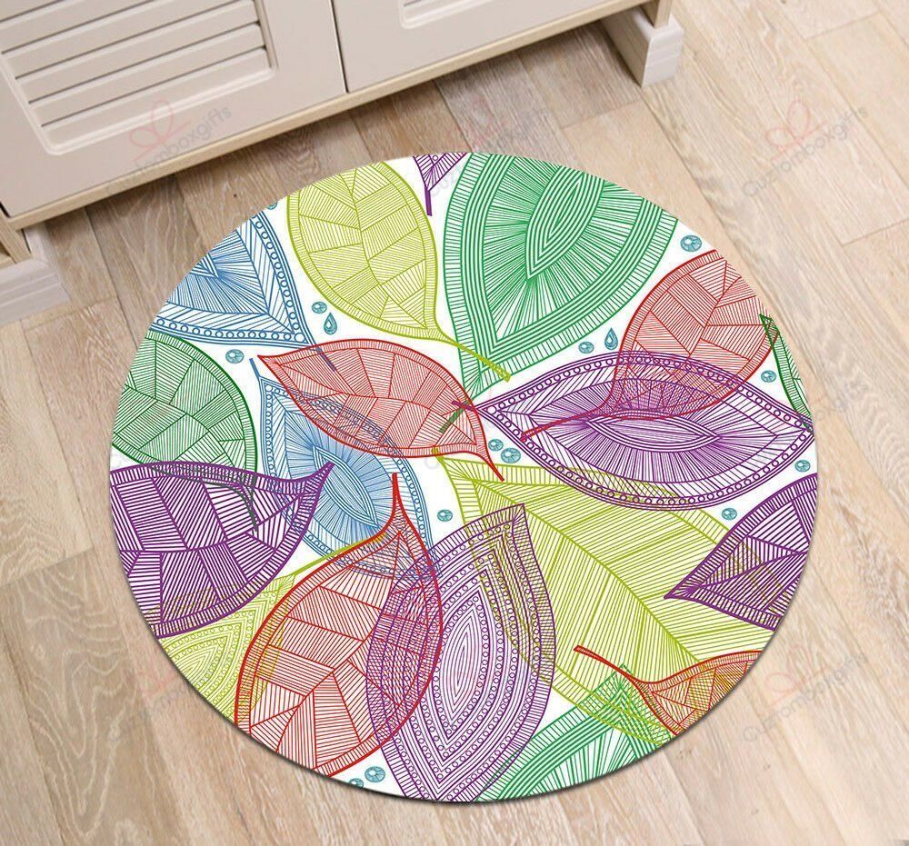 Colorful Leaves Round Carpet Floor Rug Living Room Bedroom Decor Round Area Rug Carpet