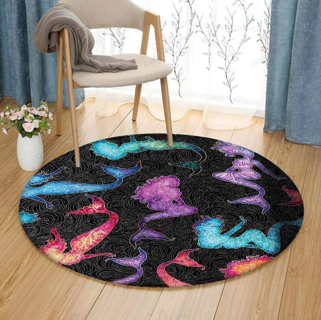 Colorful Mermaid Round Carpet Floor Rug Living Room Bedroom Decor Round Area Rug Carpet