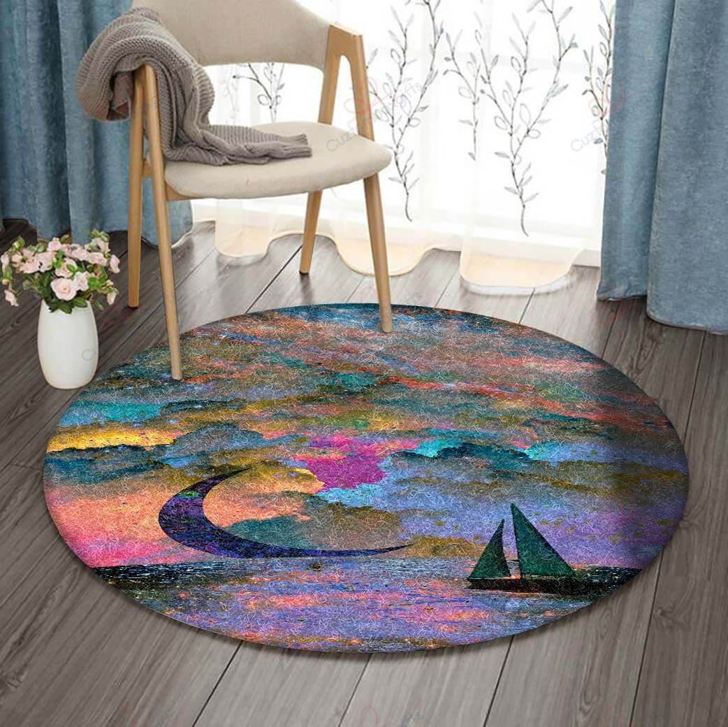 Colorful Ocean Boat Moon And Star Round Carpet Floor Rug Living Room Bedroom Decor Round Area Rug Carpet Colorful Ocean Boat Moon And Star Round Carpet Floor Rug Living Room Bedroom Decor Round Area Rug Carpet