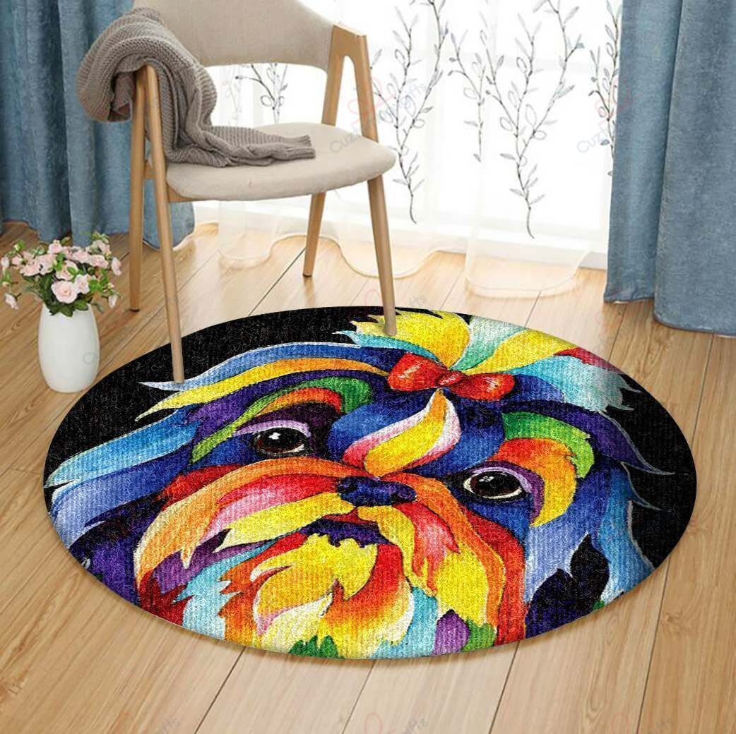 Colorful Shih Tzu Dog Round Carpet Floor Rug Living Room Bedroom Decor Round Area Rug Carpet